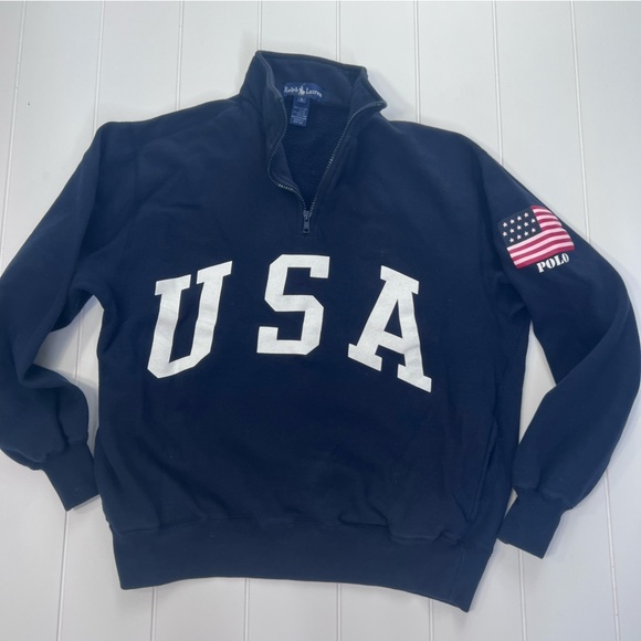 Polo Ralph Lauren Other - MINT Rare Vintage Polo Ralph Lauren USA Women’s L 1/4 Zip Sweatshirt Pink Flag
